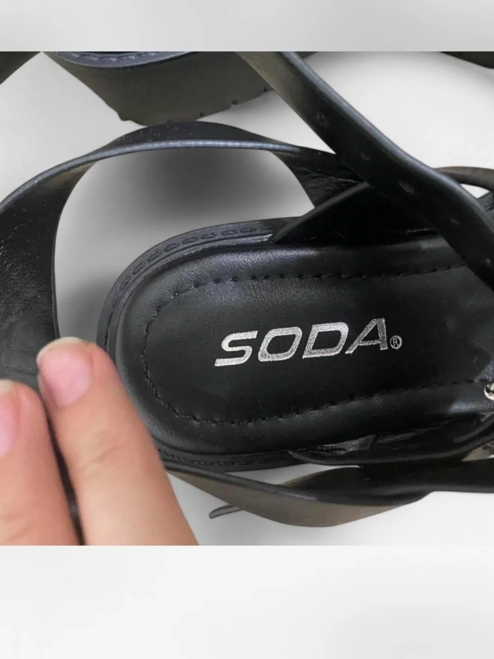 Soda Black Triple-Strap Women’s Sandals with Ankle Buckle